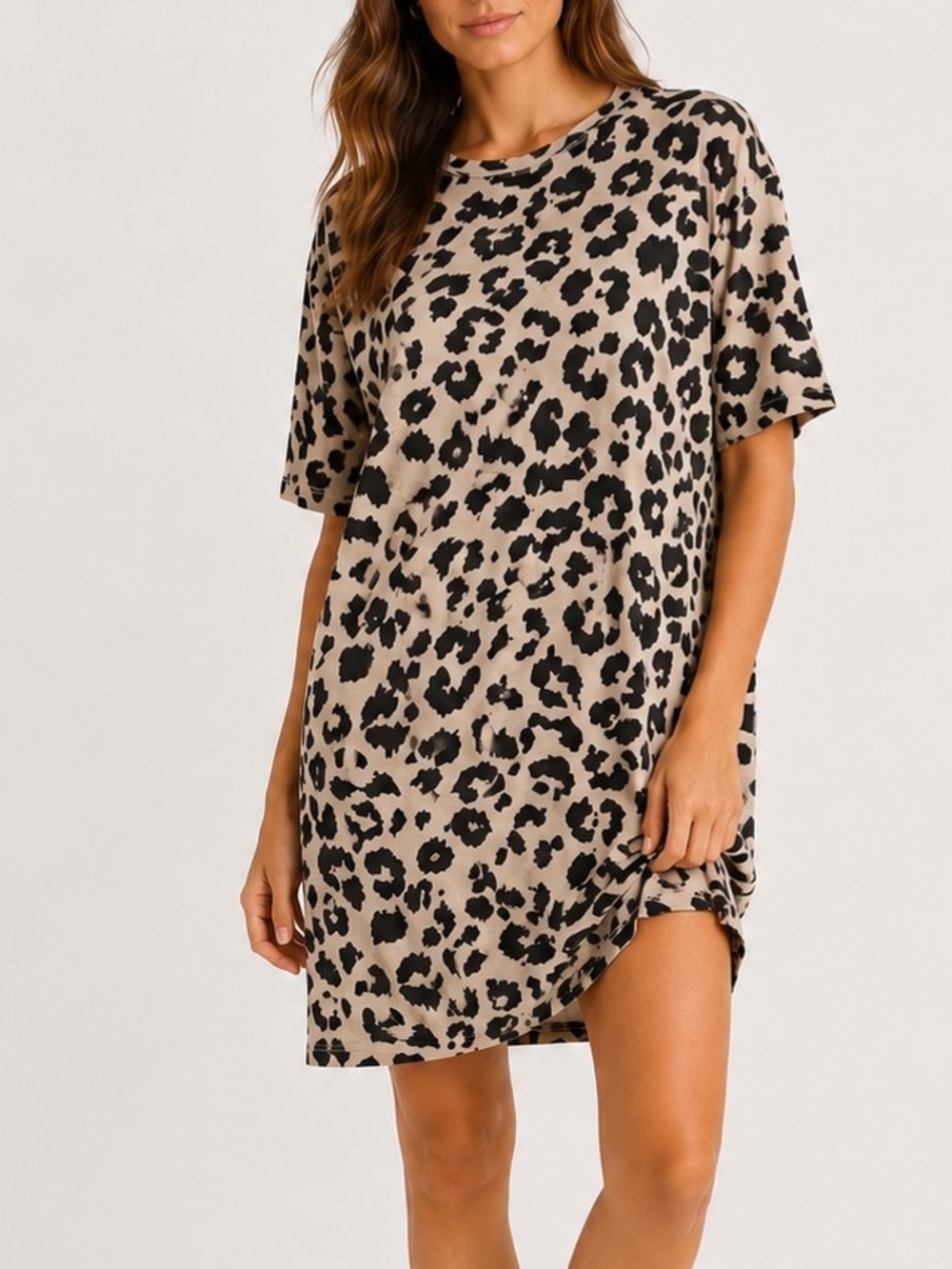 & Other Stories Leopard Print T-Shirt Dress 100% Cotton Short Sleeve US 4 EU 34